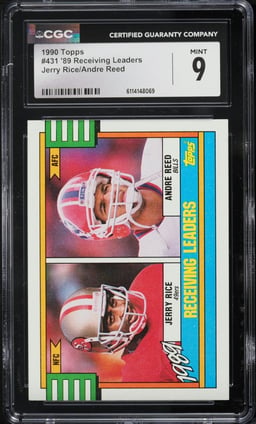1990 Topps Football Jerry Rice & Andre Reed RECEIVING LEADERS #431 CGC 9 MINT