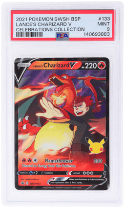2021 Pokemon Sword and Shield Black Star Promo Celebrations Collection Lance's Charizard V #SWSH133 PSA 9