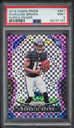 2019 Panini Prizm Purple Power Marquise Brown ROOKIE /49 #341 PSA 9 MINT