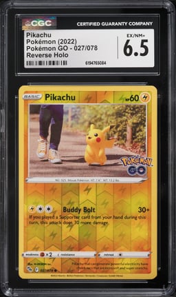 2022 Pokemon Sword & Shield Pokemon GO Reverse Holo Pikachu #27 CGC 6.5 EXMT+