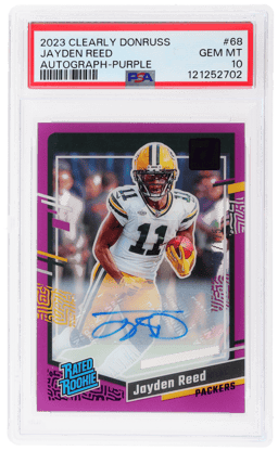2023 Clearly Donruss Rated Rookie Autograph Purple Jayden Reed #68 101/175 PSA 10