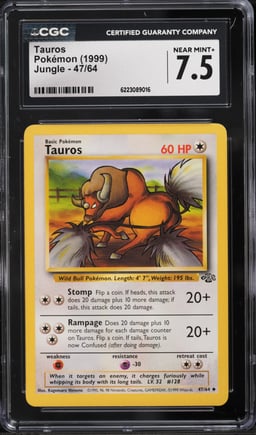 1999 Pokemon Jungle Tauros #47 CGC 7.5 NRMT+