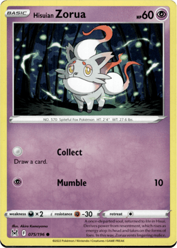 2022 Hisuian Zorua #75 Lost Origin