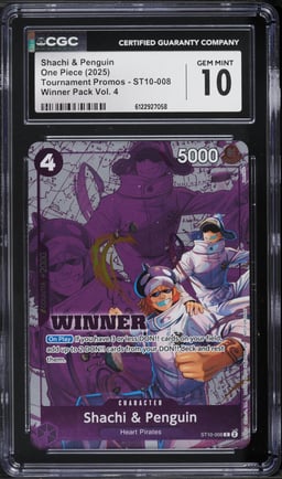 2025 One Piece Tournament Promo Winner Pack Vol. 4 Shachi & Penguin #ST10-008 CGC 10 GEM MINT