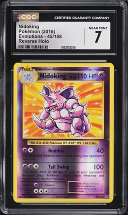2016 Pokemon XY Evolutions Reverse Holo Nidoking #45 CGC 7 NRMT
