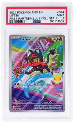 2026 Pokemon Mega Evolution Black Star Promo First Partner Illustration Collection Series 1 Litten #044 PSA 9