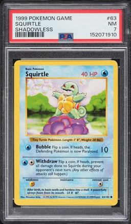1999 Pokemon Base Set Shadowless Squirtle #63 PSA 7 NRMT