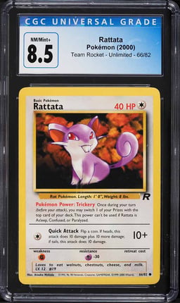 2000 Pokemon Team Rocket Rattata #66 CGC 8.5 NM-MT+