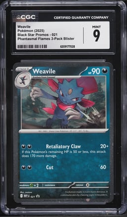 2025 Pokemon Mega Evolution Promo Phantasmal Flames 3-Pack Blister Weavile #21 CGC 9 MINT