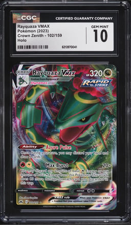 2023 Pokemon Sword & Shield Crown Zenith Holo Rayquaza Vmax #102 CGC 10 GEM MINT