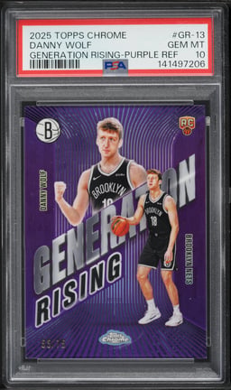 2025 Topps Chrome Generation Rising Purple Refrcator Danny Wolf ROOKIE /75 #GR-13 PSA 10 GEM