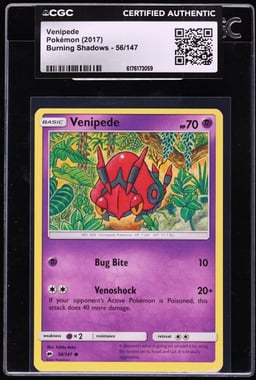 2017 Pokemon Sun & Moon Burning Shadows Venipede #56 CGC AUTH