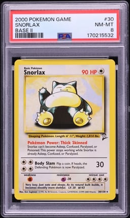2000 Pokemon Base Set 2 Snorlax #30 PSA 8 NM-MT