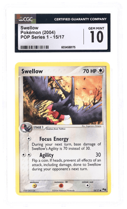 2004 Pokemon Organized Play Series 1 Swellow #15 CGC 10