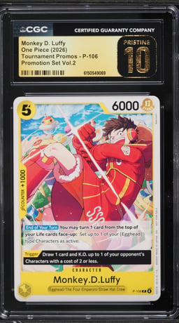2026 One Piece Tournament Promo Set Volume 2 Monkey D. Luffy #P-106 CGC 10 PRISTINE