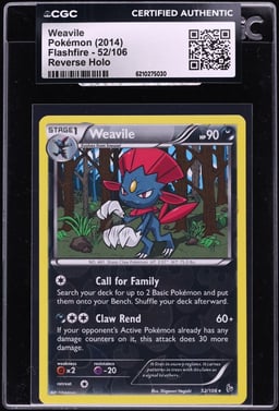 2014 Pokemon Flashfire Reverse Holo Weavile #52 CGC AUTH
