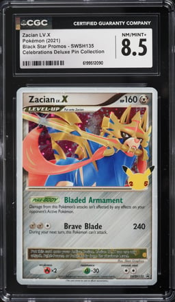 2021 Pokemon Sword & Shield Black Star Promo Celebrations Holo Zacian LV.X #135 CGC 8.5 NM-MT+