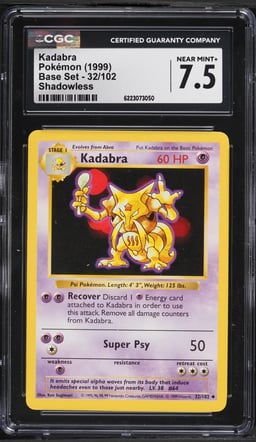 1999 Pokemon Base Set Shadowless Kadabra #32 CGC 7.5 NRMT+