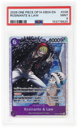 2026 One Piece the Azure Sea's Seven Rosinante and Law #EB04-038 PSA 9