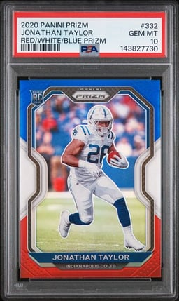 2020 Jonathan Taylor #332 Prizm Red White and Blue PSA 10.0