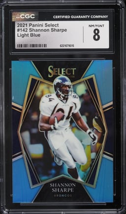 2021 Select Premier Level Light Blue Shannon Sharpe /99 #142 CGC 8 NM-MT