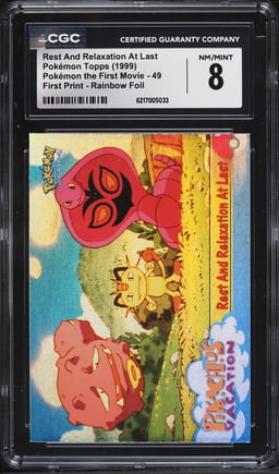 1999 Topps Pokemon The First Movie First Print Rainbow Foil Rest And Relaxation At Last CGC 8
