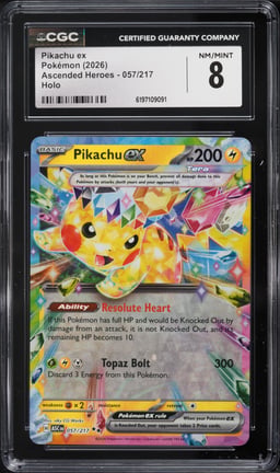 2026 Pokemon Mega Evolution Ascended Heroes Holo Pikachu Ex #57 CGC 8 NM-MT