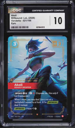 2026 Riftbound League Of Legends LoL Vendetta Epic Akali #021 CGC 10 GEM MINT