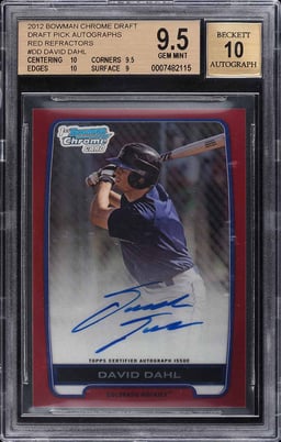 2012 Bowman Chrome Red Refractor David Dahl ROOKIE AUTO 5/5 #BCA-DD BGS 9.5 GEM