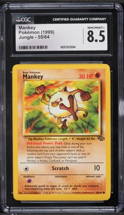 1999 Pokemon Jungle Mankey #55 CGC 8.5 NM-MT+