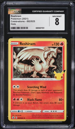 2021 Pokemon Sword & Shield Celebrations Holo Reshiram #2 CGC 8 NM-MT