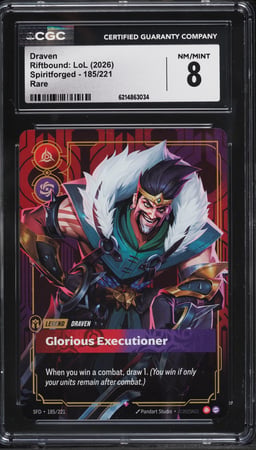2026 Riftbound League Of Legends LoL Spiritforged Draven #185 CGC 8 NM-MT