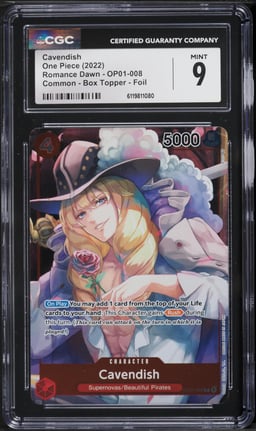 2022 One Piece Romance Dawn Box Topper Foil Cavendish #OP01-008 CGC 9 MINT