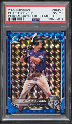 2025 Bowman Chrome Blue Geometric Charlie Condon PROSPECT /150 #BCP-75 PSA 8 NM-MT