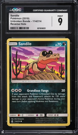 2019 Pokemon Unbroken Bonds Reverse Holo Sandile #114 CGC 9 MINT