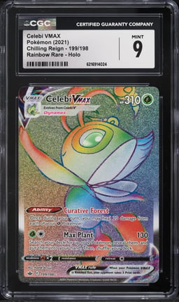 2021 Pokemon Sword & Shield Chilling Reign Rainbow Rare Celebi VMAX #199 CGC 9 MINT