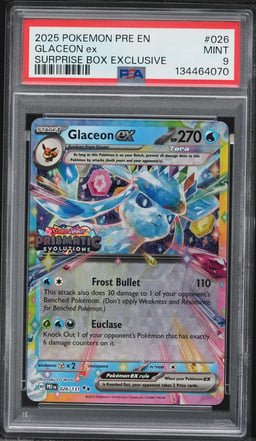 2025 Pokemon Scarlet & Violet Prismatic Evolutions Surprise Box Glaceon ex #26 PSA 9 MINT
