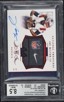 2024 National Treasures Crossover Laundry Tag Joe Milton III ROOKIE PATCH AUTO 5/5 BGS 8.5