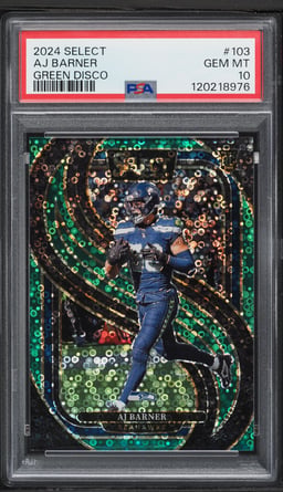 2024 Select Premiere Green Disco AJ Barner ROOKIE 5/5 #103 PSA 10 GEM MINT
