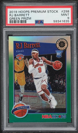 2019 Hoops Premium Stock Green Prizm RJ Barrett ROOKIE #298 PSA 9 MINT