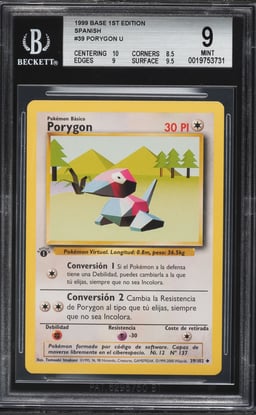 1999 Pokemon Spanish Base Set 1st Edition Porygon #39 BGS 9 MINT