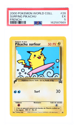 2000 Pokemon Pikachu World Collection French Surfing Pikachu #28 PSA 5