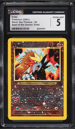 2001 Pokemon Black Star Promo Spell Of The Unown Reverse Holo Entei #34 CGC 5 EX