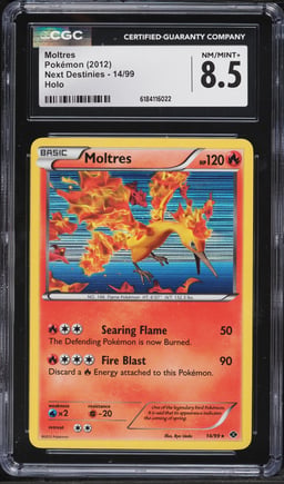 2012 Pokemon Black & White Next Destinies Holo Moltres #14 CGC 8.5 NM-MT+