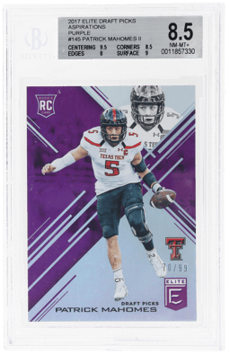 2017 Donruss Elite Draft Picks Aspirations Purple Patrick Mahomes II #145 70/99 BGS 8.5