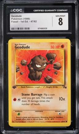 1999 Pokemon Fossil 1st Edition Geodude #47 CGC 8 NM-MT
