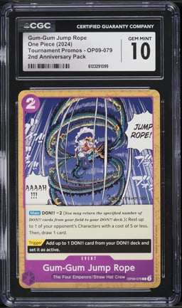 2024 One Piece Tournament Promos 2nd Anniversary Pack Gum-Gum Jump Rope #OP09-079 CGC 10 GEM