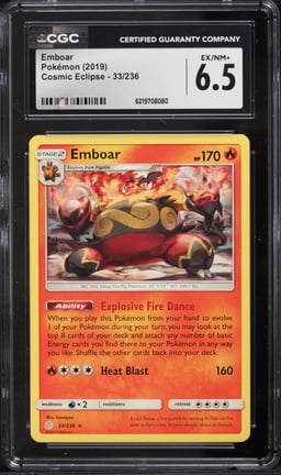 2019 Pokemon Sun & Moon Cosmic Eclipse Emboar #33 CGC 6.5 EXMT+