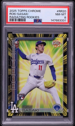 2025 Topps Chrome Radiating Roki Sasaki ROOKIE #RR-20 PSA 8 NM-MT