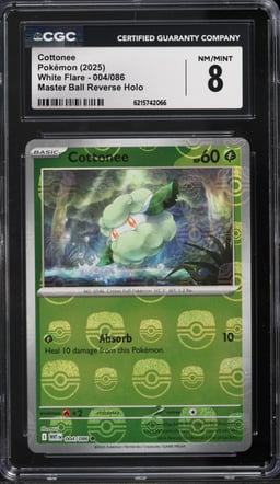 2025 Pokemon Scarlet & Violet White Flare Master Ball Reverse Holo Cottonee #4 CGC 8 NM-MT